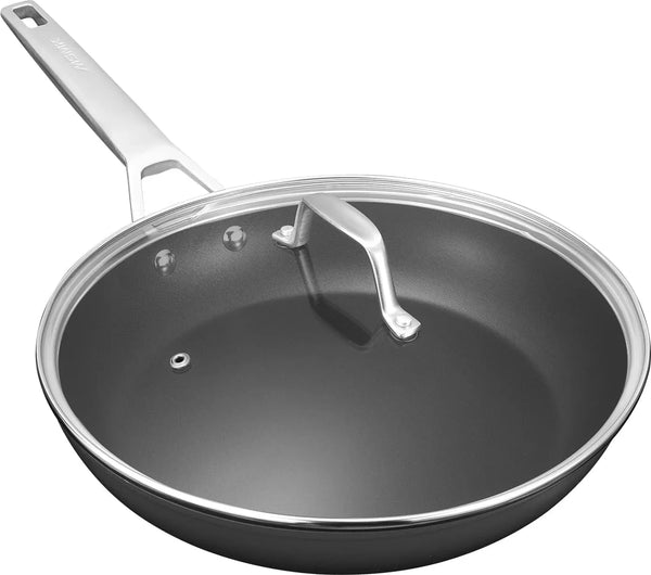 11 Inch Nonstick Frying Pan with Lid, Grey Large Cooking Pan Skillet | Non Toxic, Even Heating, Easy Clean, Dishwasher & Oven Safe, Suitable for Gas & Electric & Induction Stoves, PFOA & PFAS Free1