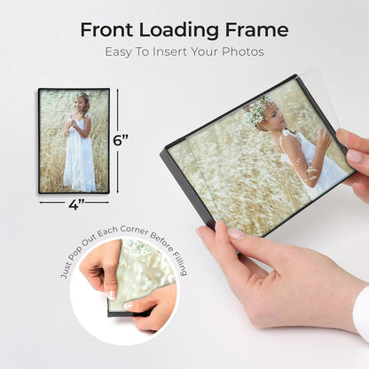 4X6 Picture Frame Set - Black 4X6 Frames for Photos, Artwork, and Postcards - Bulk Pack of 12 Black Picture Frames with Front-Loading Glass, Vertical/Horizontal4