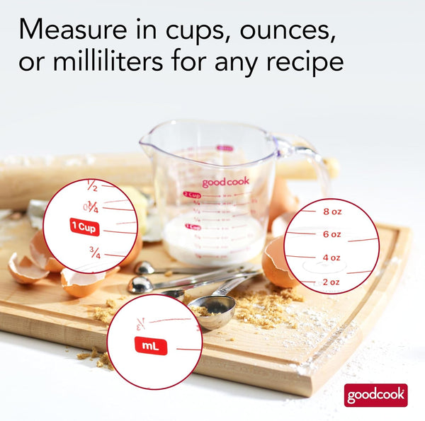 Everyday 2-Cup Measuring Cup Liquid Measuring with Ounces and Milliliters Markings Tapered Pour Spout Easy-To-Read Lines Comfortable Handle for Precise Measuring, Clear2