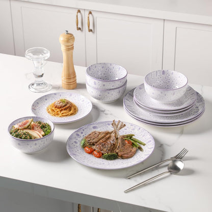 Sweejar 12 Pcs Speckled Glaze Ceramic Dinnerware Set for 4, Lavender Purple2