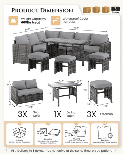Patio Furniture Set with Waterproof Cover, 7 Pieces Outdoor Sectional9