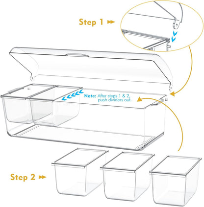 Condiment Tray with Stainless Steel Tableware, Chilled Condiment Server | Bar Accessories with 5 Spoons, 5 Forks and 1 Clip with Removable Trays and Lid2