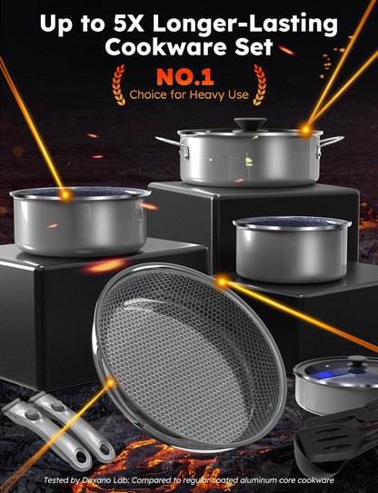 Pro  Ceramic Pots and Pans Set & 2026 Upgraded Hybrid 3-Ply Stainless Steel Frypan, 2X Non Stick, High Heat Sear, PFAS PTFE PFOA Free Non Toxic Induction Cookware,Removable Handle,Oven Safe,12Pc2