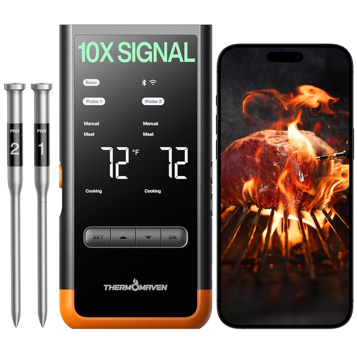 Sub-1G Wireless Meat Thermometer, 2 Probes Wifi Thermometer | 3000FT Open Range, Smart App + Base Control, 6 Sensor NIST ±0.5°F Accuracy, BBQ Smoker Grill Oven, Brisket Steak Turkey Pork