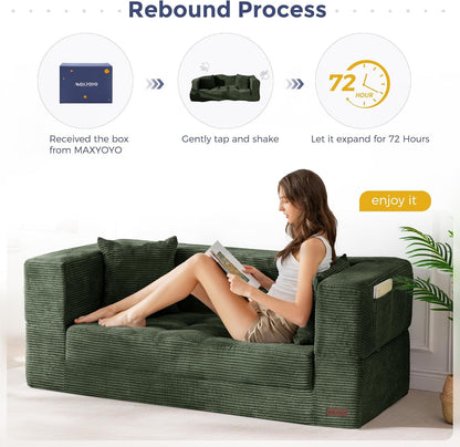 Folding Sofa Bed, Convertible Boneless Loveseat Couch with Pillow8