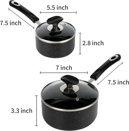 Nonstick Saucepan Set - 1 Quart and 2 Quart,Ultra Non Stick Sauce Pan Small Pot with Glass Lid,Great for Home Kitchen Restaurant,Black3