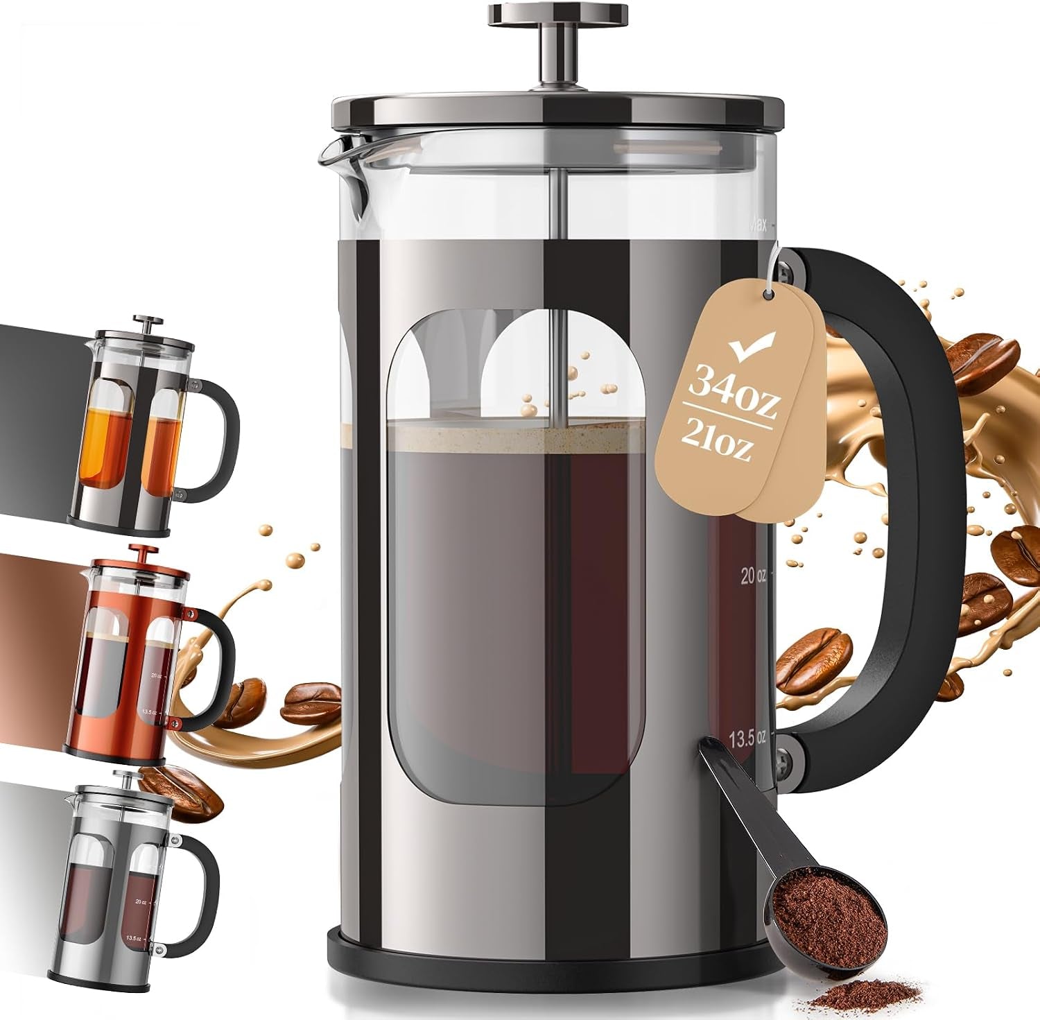 french-press-coffee-maker-no-plastic-touching-cafe-34oz-1-l-cafetera-thickened-glass-stainless-steel-brewer-cold-brew-pot-for-kitchen-travel-camping-tea-gifts-bar-accessories-decor-dark-pewter