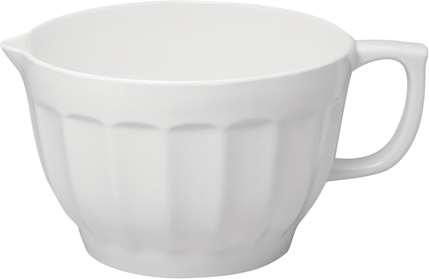 4-3-quart-latte-style-melamine-batter-bowl-with-pour-spout-and-handle-professional-mixing-bowl-with-non-slip-base-ideal-for-pancake-and-cake-batter-11-5-x-8-75-inch-white