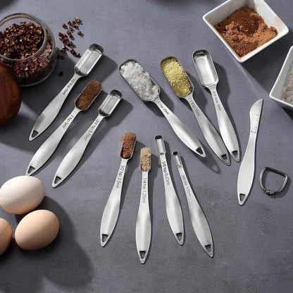 18/8 Stainless Steel Measuring Spoons Set of 16 Pieces, Includes 10 Narrow, 1 Leveler and 5 Mini Spoons4