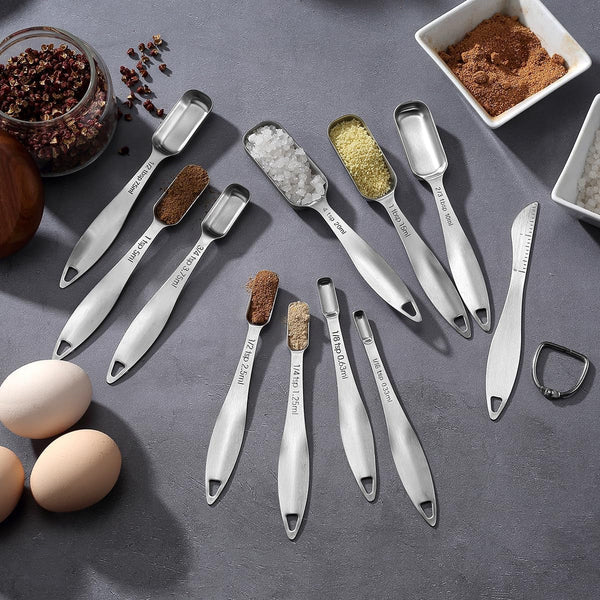 18/8 Stainless Steel Measuring Spoons Set of 16 Pieces, Includes 10 Narrow, 1 Leveler and 5 Mini Spoons4