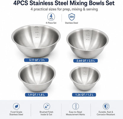 4-Piece 304 Stainless Steel Mixing Bowls with Measurements2