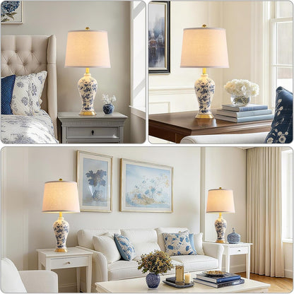24" Chinoiserie Modern Ceramic Small Table Lamps Set of 2 for Bedroom4