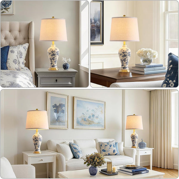 24" Chinoiserie Modern Ceramic Small Table Lamps Set of 2 for Bedroom4