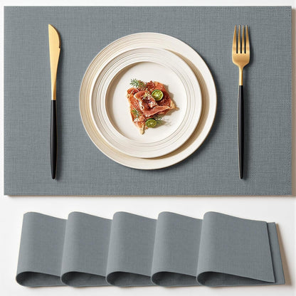 Placemats Set of 6 Linen Type Fabric Cloth Placemats, 18X12 Inch Double Layered Thick Wrinkle Free Heat Resistant Table Place, for Dining, Kitchen, Party (45 * 30Cm, Gray)1