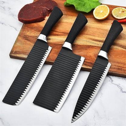 Black Chopping Knife Non-Stick Wave Pattern Kitchen Knives Multi-Purpose Kitchen Knife Meat Cleaver Chef'S Knife(1)3