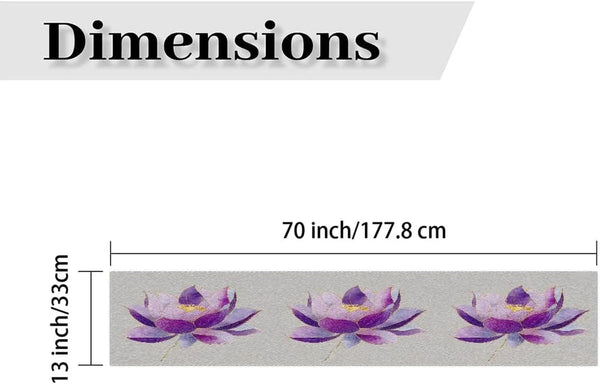 Boho Purple Lotus Flower Gold Lines Table Runner for Home Décor,13X70In2