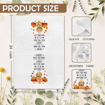 Fall Goldendoodle Pumpkin Kitchen Tea Dish Towels, Farmhouse Autumn Seasonal Dog Pumpkin Dish Towels for Kitchen, Goldendoodle Gifts Hand Towel for Bathroom 16X24In Set of 27