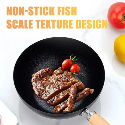 Japanese Iron Pot with Lid, Heavy Duty Uncoated Iron Wok, Deep Frying Pan for Stovetop Cooking, Traditional Iron Cookware for Stir Fry and Sauté (Hammer-Glass Cover, M-9.5 In)5