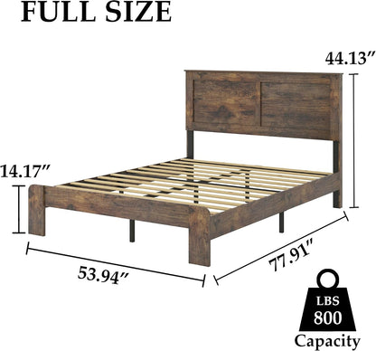 Wood Full Size Bed Frame with Headboard and Footboard, Dark Brown2