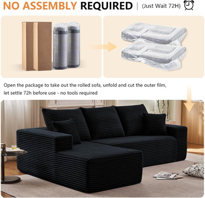Sectional Couches for Living Room Cloud Couch Sofa with L-Shape Couch in a Box Upholstered Boneless Couchs Modern Modular Sectional Couch with Chaise(Black,3 Seater-Right-Facing Chaise-96)8