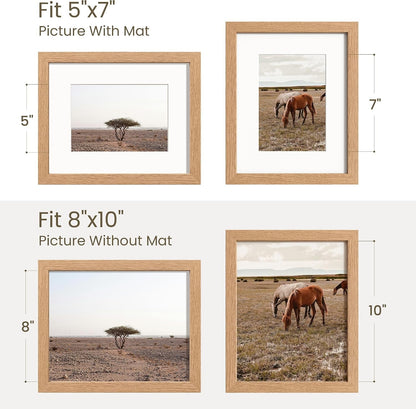 8X10 Picture Frame Set of 3, Natural Oak Wood Frame Matted to 5X7 Photos7