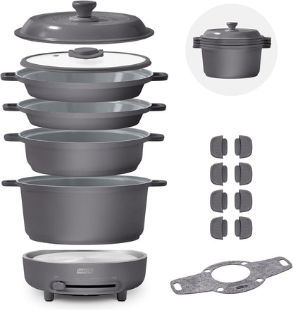 Stacks 16-Piece Ceramic Nonstick Cookware Set with Electric Burner, Pots and Pans Set, Stackable Nesting Kitchen Pots and Pans, Small Kitchen, Oven Safe, Forged Iron1