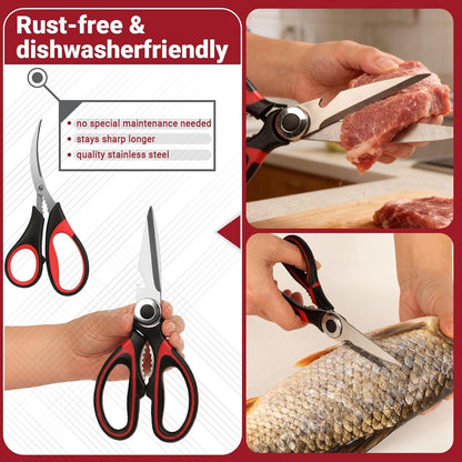 Kitchen Shears Set of 2, Heavy Duty Kitchen Scissors Seafood Scissors, Stainless Steel Sharp Food Cooking Scissors for Meat, Bones, Fish, Poultry, Vegetables, Chicken, Dishwasher Safe4