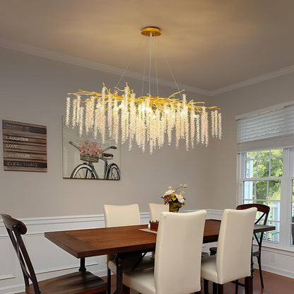 Tree Branches Chandeliers L39.5 Inch Gold Luxury Rectangular Crystal Raindrop Pendant Light 13 Lights Kitchen Island Hanging Light Fixture for Living Room Dining Room Foyer Entryway9