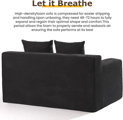 Convertible Sofa Bed, Boneless Loveseat Folding Couch Bed Foldable - 3 in 1 Small Ccouch & Futon Sofa Bed, Corduroy Pull Out Couch with 4 Pillows for Living Room, Black8