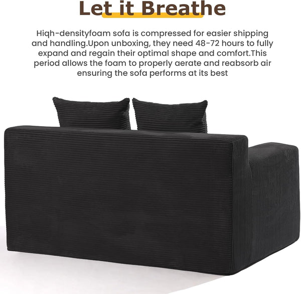 Convertible Sofa Bed, Boneless Loveseat Folding Couch Bed Foldable - 3 in 1 Small Ccouch & Futon Sofa Bed, Corduroy Pull Out Couch with 4 Pillows for Living Room, Black8