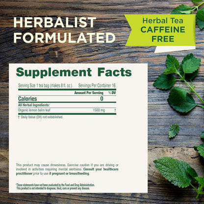 Organic, Lemon Balm - Supports Stress Relief & Digestive Health - Kosher, Non-Gmo, Caffeine-Free, Compostable - 16 Tea Bags | Soothes the Digestive Tract & Promotes Respiratory Health, Kosher, Non-Gmo, Caffeine-Free2