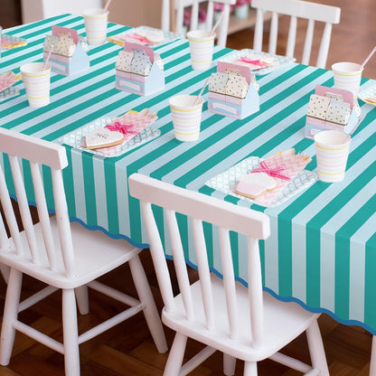Striped Tablecloth, Blue Green Scalloped, 55 X 70 Inch7