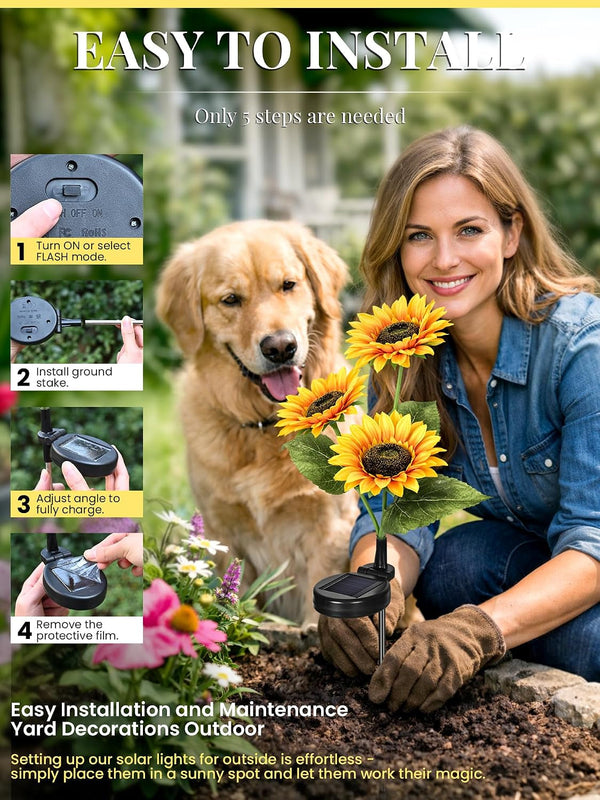 Solar Sunflower Decor, 2 Pack LED Sunflower Gifts for Women5