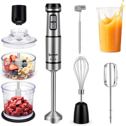 Immersion Hand Blender Set, 1200W 20-Speed Stainless Steel Stick Blender with 7 Accessories, 500Ml & 200Ml Chopper Cups, Milk Frother, Egg Beater, for Smoothies, Soups Kitchen Essential1
