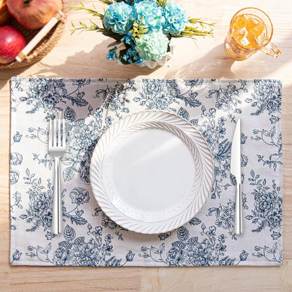 Blue Floral Fabric Placemats 13 X 19 Inch Set of 126