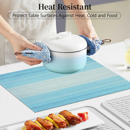 Blue Placemats Set of 6, Linen Woven Place Mats for Kitchen Table Indoor/Outdoor, 12" X 18" Washable Gradient Blue Placemat Dining Table Mats8