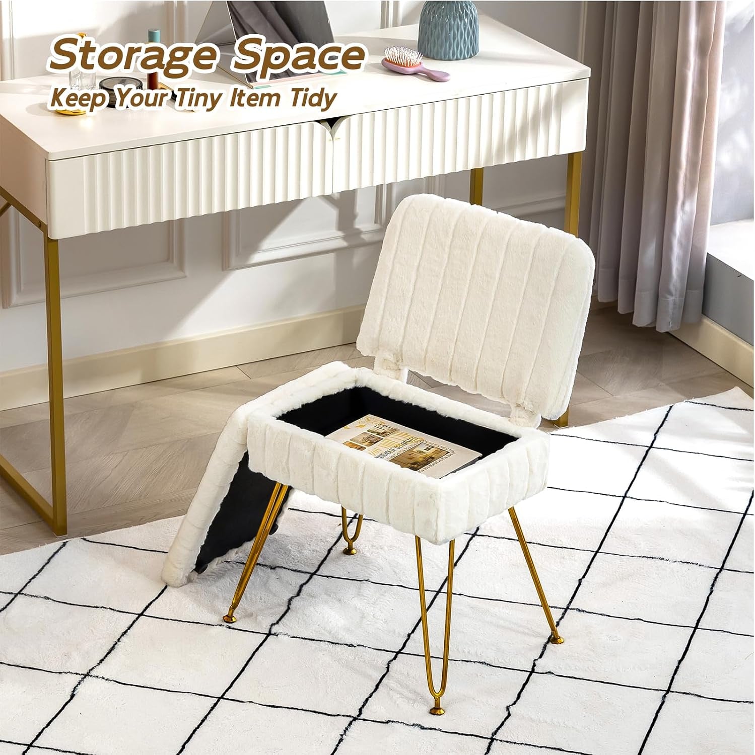 vanity-chair-with-storage-comfy-ottoman-with-folding-back-faux-fur-vanity-stool-with-4-metal-legs-for-make-up-furry-padded-seat-with-anti-slip-feet-for-bedroom-dressing-room-white