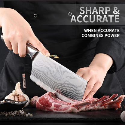 2 Pieces Chopping Knife and Fruit Knife Kitchen Knives Set Damascus Pattern Chinese Cleaver Paring Knives with Hollow Handle5