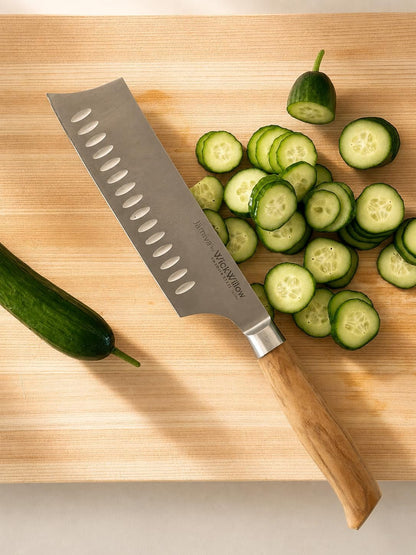 6.5” Nakiri Knife – Swedish Steel, Olive Wood Handle, Daily Prep3