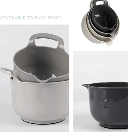 4 Pack Nesting Mixing Bowl with Pour Spout and Handle, BPA Free Microwave & Dishwasher Safe(Grey, 4 Pack with Handle)6