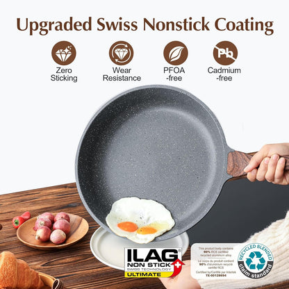 12.5 Inch Nonstick Frying Pan Skillet, Swiss Granite Coating Omelette Pan, Healthy Stone Cookware, PFOA Free2
