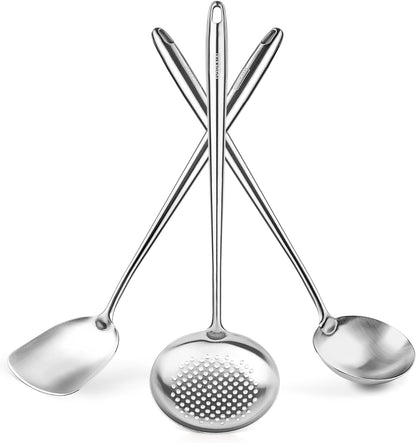 17" Stainless Steel Wok Spatula Ladle and Skimmer Spoon Set of 31