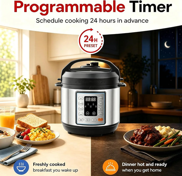 Electric Pressure Cooker 3Qt, 10 Presets Instant Multi Cooker, Olla De Presion Nonstick Pot 3 Quarts for Slow Cook, Rice Cook, Steam, Sauté, Canning, Yogurt Maker, Warm, Silver and Black3