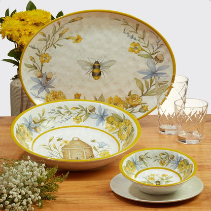 Bee Sweet 12-Piece Melamine Dinnerware Set, Service for 4, Bee & Floral Plates and Bowls, Durable Shatterproof Outdoor Tableware for Spring & Summer Entertaining7
