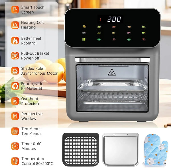 Air Fryer Oven Combo 10 Qt All-In-One Oven Digital Display with 10 Presets 60 Mins Timer Automatic Shut-Off Can Be Used to Make Pizza, Bread, Seafood, and Dried Fruits and Vegetables5