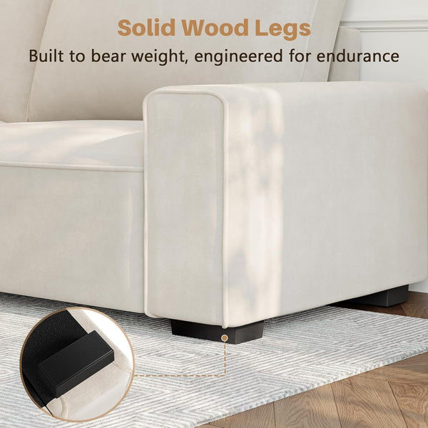 85'' Chenille Couch for Living Room, 3 Seater Comfy Sofa with Wide Armrest, Thick Spring Cushions, Modern Cloud Couch for Apartment, Office, Bedroom, Small Space, Chenille Beige7