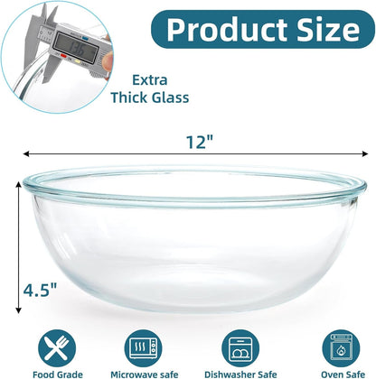 6.5 Qt Glass Mixing Bowl, 12 Inch Clear Extra Large Salad Bowls, Tempered Big Cooking Bowl for Sourdough, Kitchen Baking, Meal Prepping, Serving, Dishwasher Microwave & Freezer Safe2