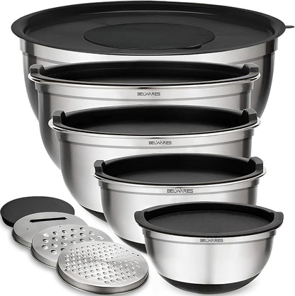 Mixing Bowls with Lids Set of 5 and 3 Graters, Stainless Steel9