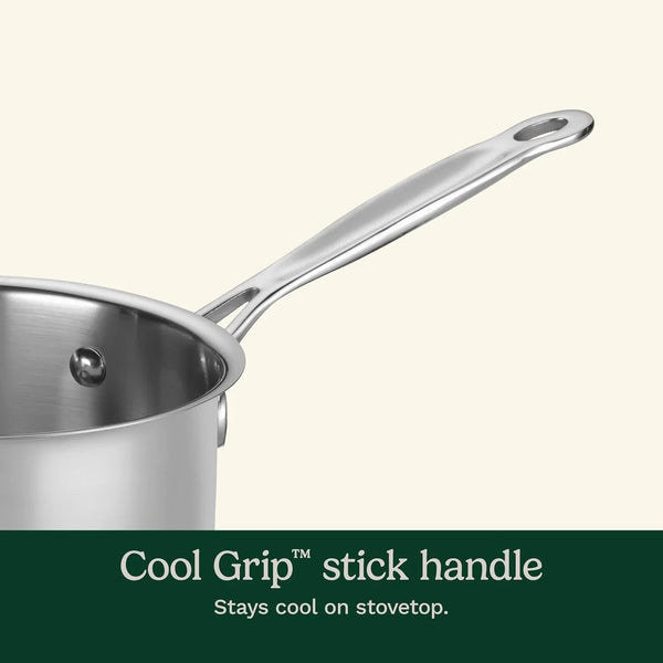 1.5 Quart Sauce Pan with Cover, Stainless Steel Pot with Lid, Small Kitchen Pots, Dishwasher Safe, Compatible with Induction, Electric, Gas Cooktops, Oven Safe Saucepan, Cool Grip Handles | Stainless Steel Saucepan with Aluminum Encapsulated Base for Quick Heating, Dishwasher Safe & Oven Safe to 550°F, 719-163