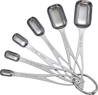 6PCS Narrow Measuring Spoons Set, Stainless Steel Measuring Spoon Fits in Spice Jars, Metal Teaspoon Measuring Spoons, Rectangular Tablespoon, Long Measuring Spoons for Dry & Liquid Ingredients1